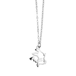 925 Sterling Silver Pokemon Pikachu Hollow Cut-Out Pendant Necklace Anime Kawaii